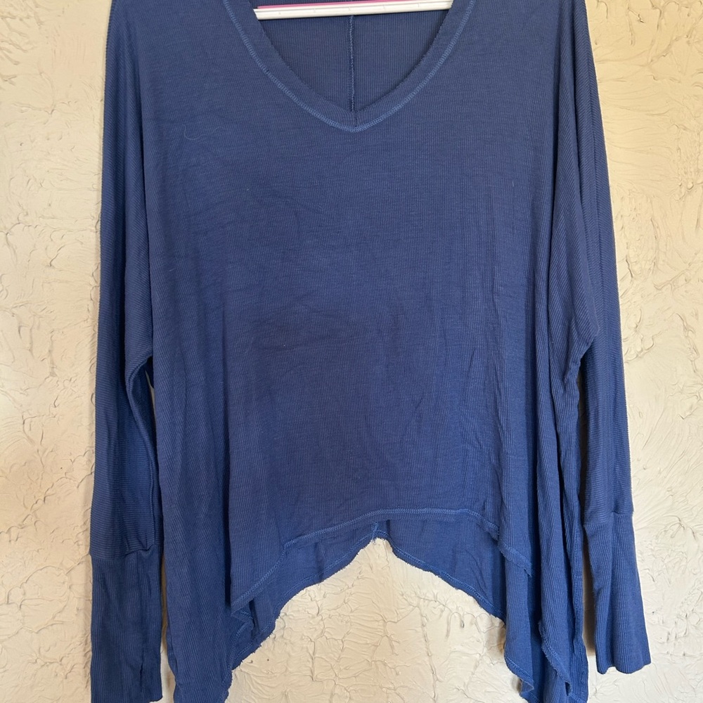 Blue Asymmetrical Long Sleeve Top